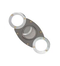 Twin Bladed Round Ended Chrome with Gold Studs Cigar Cutter