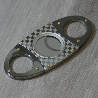 Twin Bladed Oval Cigar Cutter - Black & White Check