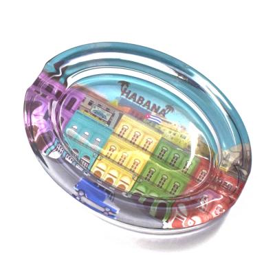 Habana Scene Oval Glass Cigar Ashtray - 2 Cigar Rests