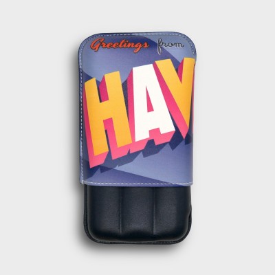 Recife Greetings From Havana Space Blue Leather Cigar Case - 3 Cigar Capacity