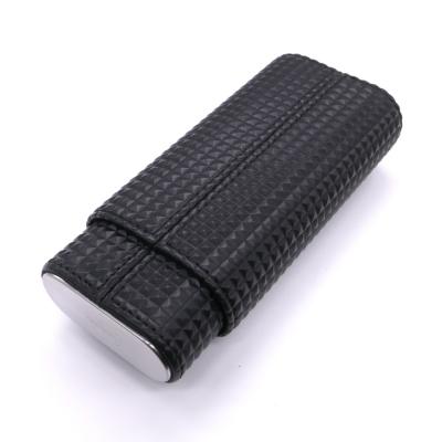 Angelo Patterned Black Cedar Lined Cigar Case & Cutter - Holds 2 Cigars - 64 Ring Gauge