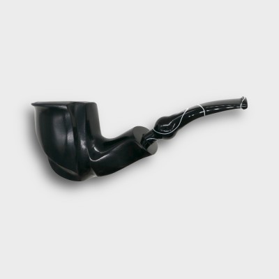Erik Nording Freehand Black Smooth Marble Stem Bent Fishtail Pipe (EN253)
