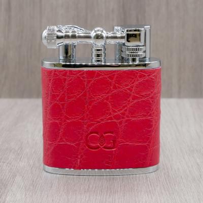 J Cure C.Gars Collection Jet Flame Table Lighter - Red Crocodile Leather (End of Line)