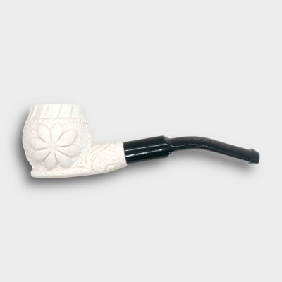 Meerschaum Small Floral Bent Black Stem Fishtail Pipe (MEER397)