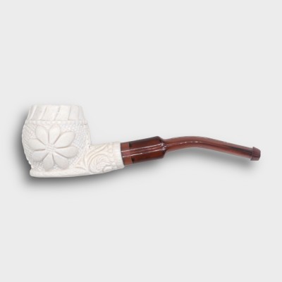 Meerschaum Small Floral Bent Amber Stem Fishtail Pipe (MEER78)