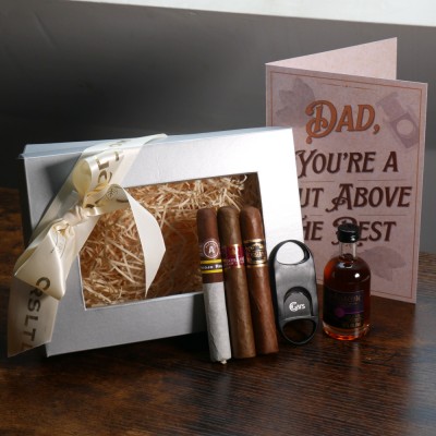 The Full Package Fathers Day Gift Sampler - 3 Cigars, Cutter, Card and 5cl Miniature The Full Package Fathers Day Gift Sampler - 3 Cigars, Cutter, Card and 5cl Miniature