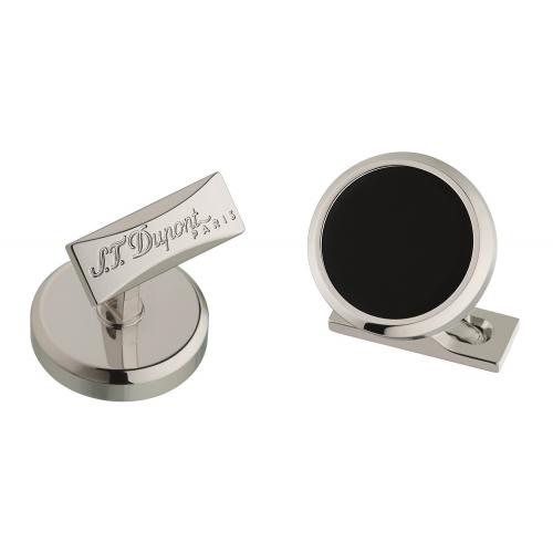 ST Dupont Cufflinks - Black & Palladium Round