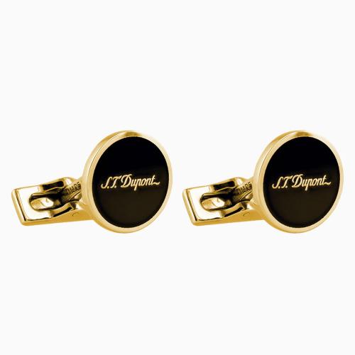 ST Dupont Cufflinks - Black Lacquer & Gold Round