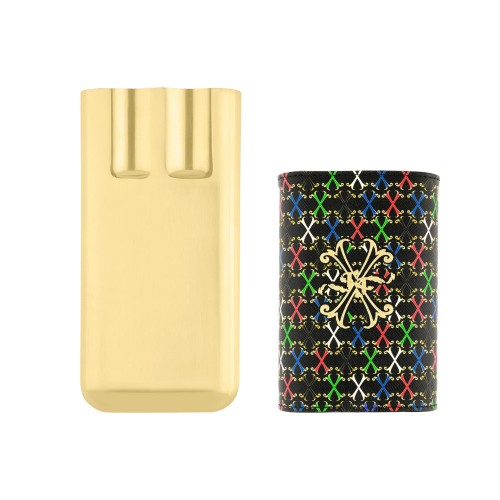 ST Dupont Metal Base Cigar Case - Fuente - Gold & Multi Colour - Holds 3 Cigars