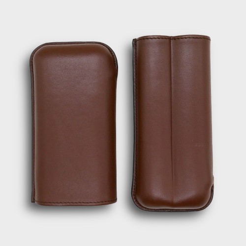 Recife Chesterfield Culture Hot Chocolate Leather Cigar Case - 2 Cigar Capacity
