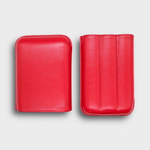 Recife Chesterfield Culture Poppy Red Leather Cigar Case - 3 Cigar Capacity