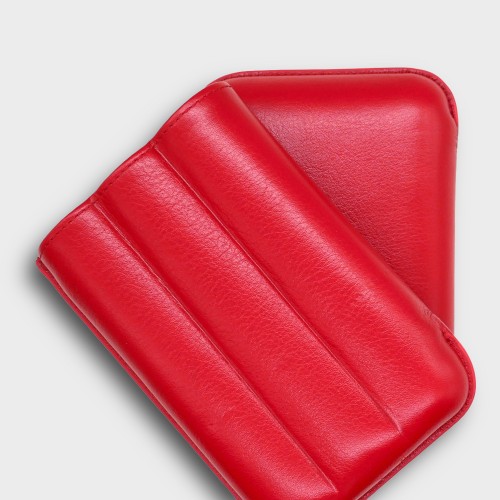 Recife Chesterfield Culture Poppy Red Leather Cigar Case - 3 Cigar Capacity