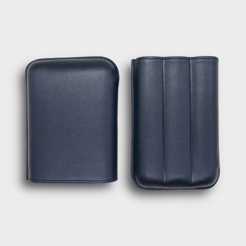 Recife Chesterfield Culture Space Blue Leather Cigar Case - 3 Cigar Capacity