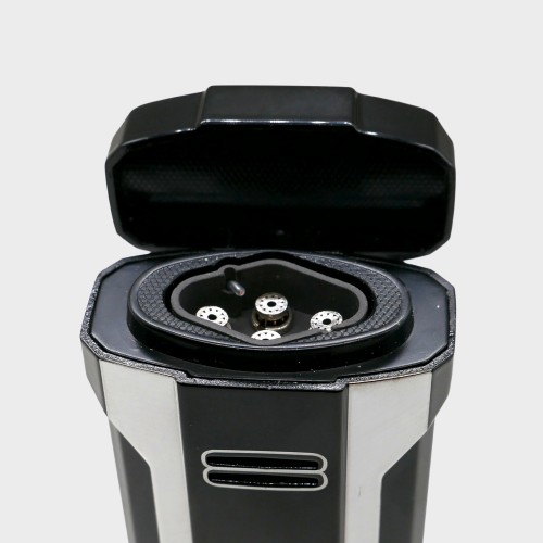 Eurojet 3 in 1 Torch Cigar Lighter with Punch and Rest - Black & Chrome