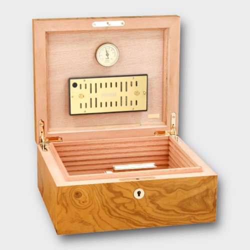 Adorini Salento Olive Burl Medium Deluxe Cigar Humidor - 75 Cigar Capacity (ADO204)