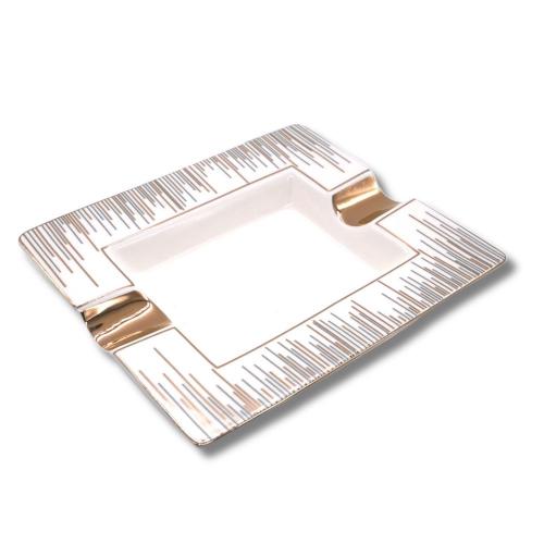 Angelo Ceramic Cream & Gold Cigar Ashtray - 2 Cigar Rests