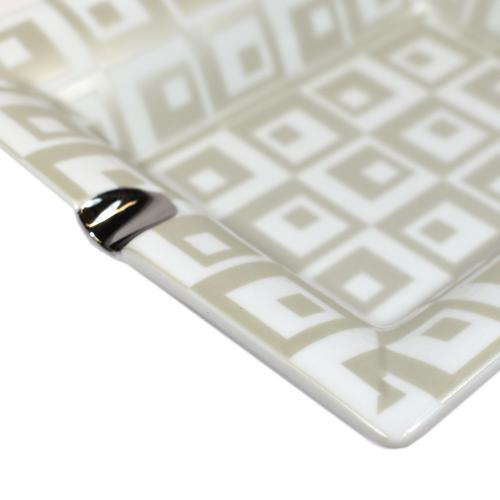 Rectangle Ceramic 2 Cigar Rest Ashtray - Squares Pattern