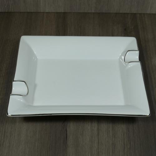 Bianco Square Ceramic Cigar Ashtray - White with Silver Trim (End of Line) - 2 Cigars Rest