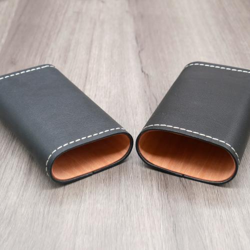 Artamis Robusto Black Leather Cigar Case with White Stitching - Fits 3 Cigars