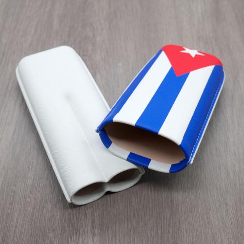 Leather Cuban Flag 2 Finger Cigar Case - Up To 60 Ring Gauge