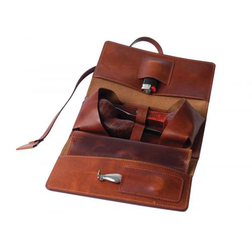 Chacom Leather Roll Up Pouch for 2 Pipes With Pouch - Brown