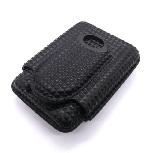 Angelo Diamond Patterned Black Leather Lined Cigar Case & Cutter - Holds 3 Cigars - 64 Ring Gauge