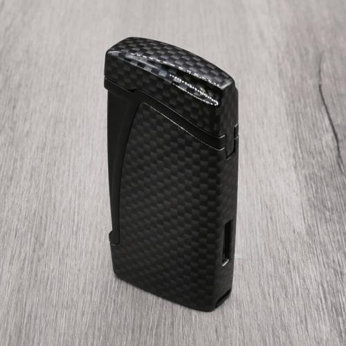 Cigarism Double Jet Flame Lighter & Round Cutter Gift Set - Carbon Fibre Black