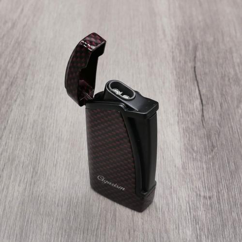 Cigarism Double Jet Flame Lighter & Round Cutter Gift Set - Carbon Fibre Red