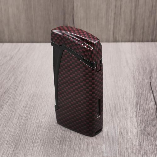 Cigarism Double Jet Flame Lighter & Round Cutter Gift Set - Carbon Fibre Red