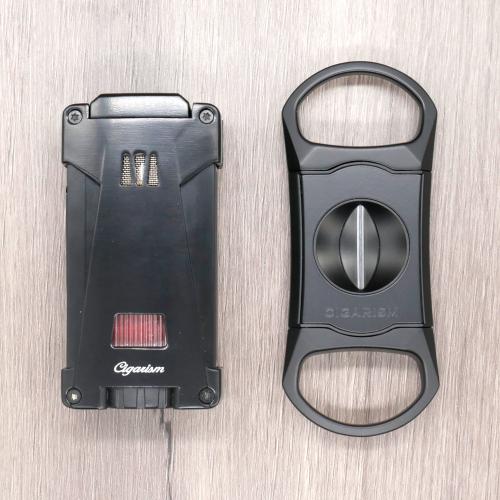 Cigarism Triple Jet Flame Lighter & Cutter Gift Set - Black