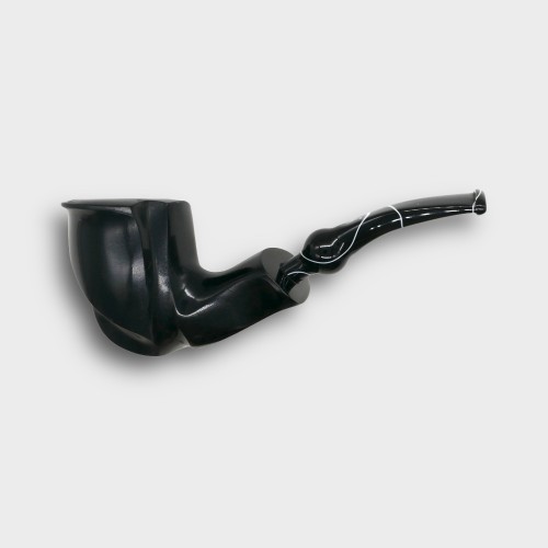 Erik Nording Freehand Black Smooth Marble Stem Bent Fishtail Pipe (EN253)