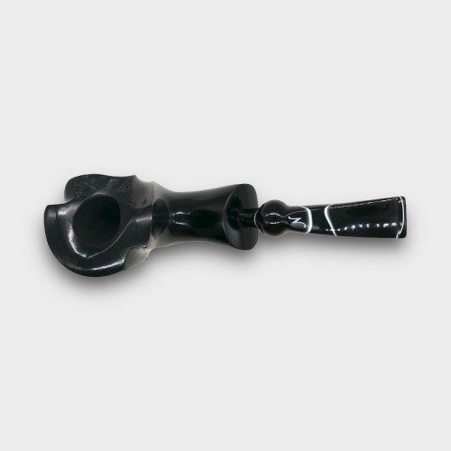 Erik Nording Freehand Black Smooth Marble Stem Bent Fishtail Pipe (EN253)