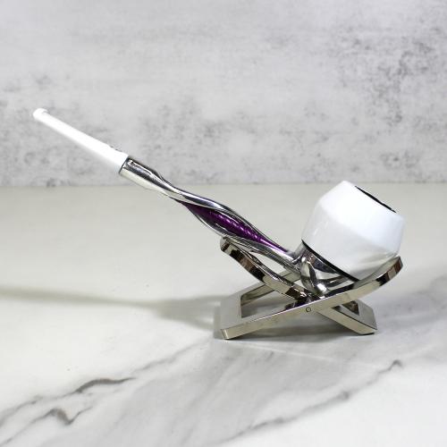 Falcon Silver Shillelagh Purple Twisted White Bowl Fishtail Pipe (FAL288)