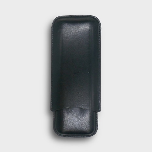 GBD Plain Leather Cigar Case - Three Churchill - BLACK