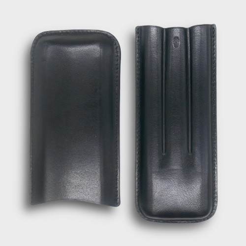 GBD Plain Leather Cigar Case - Three Churchill - BLACK