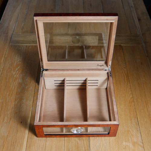 Angelo 4 Window Burl Humidor with External Hygrometer - 50 Cigar Capacity