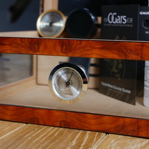 Angelo 4 Window Burl Humidor with External Hygrometer - 50 Cigar Capacity