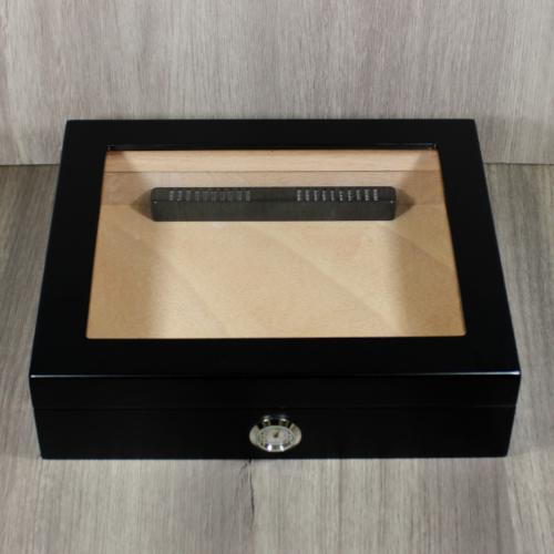 Angelo Matte Black and Glass Top Humidor - 20 Cigar Capacity