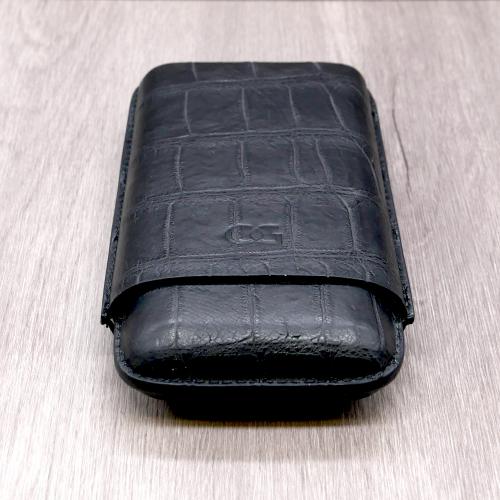 J Cure C.Gars Collection - Crocodile Leather Cigar Case - Black 3 Cigar Capacity (End of Line)