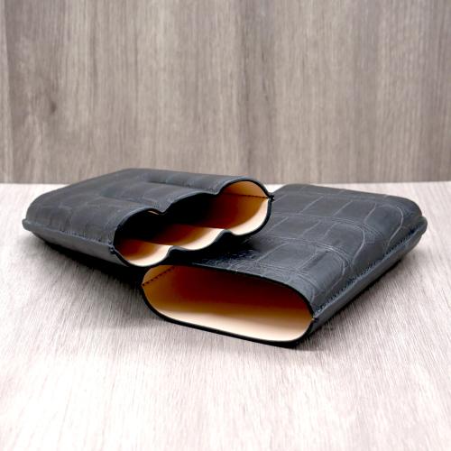 J Cure C.Gars Collection - Crocodile Leather Cigar Case - Black 3 Cigar Capacity (End of Line)