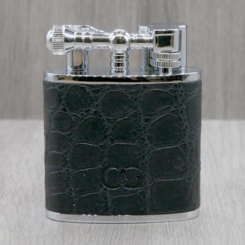 J Cure C.Gars Collection Jet Flame Table Lighter - Black Crocodile Leather (End of Line)
