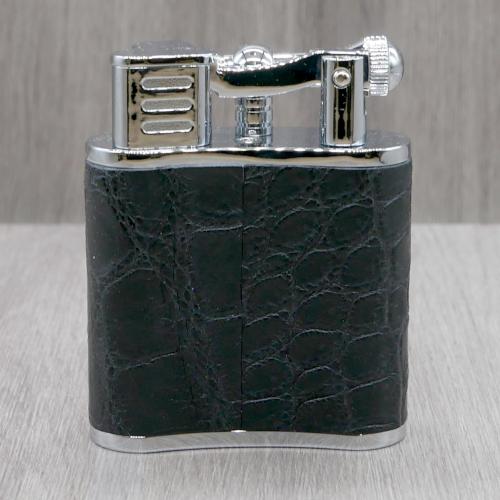 J Cure C.Gars Collection Jet Flame Table Lighter - Black Crocodile Leather (End of Line)