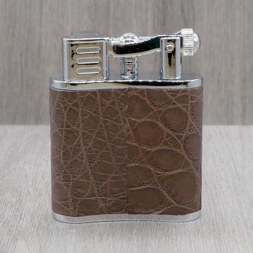 J Cure C.Gars Collection Jet Flame Table Lighter - Brown Crocodile Leather (End of Line)
