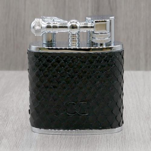 J Cure C.Gars Collection Jet Flame Table Lighter - Black Python Leather (End of Line)