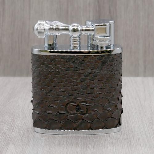 J Cure C.Gars Collection Jet Flame Table Lighter - Brown Python Leather (End of Line)
