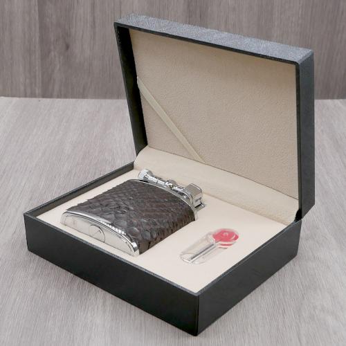 J Cure C.Gars Collection Jet Flame Table Lighter - Brown Python Leather (End of Line)