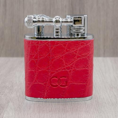 J Cure C.Gars Collection Jet Flame Table Lighter - Red Crocodile Leather (End of Line)