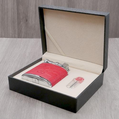 J Cure C.Gars Collection Jet Flame Table Lighter - Red Crocodile Leather (End of Line)