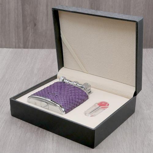 J Cure C.Gars Collection Jet Flame Table Lighter - Purple Python Leather (End of Line)