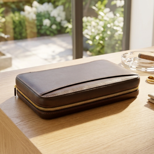 J Cure Travel Case - Brown Leather - 5 Cigar Capacity (End of Line)